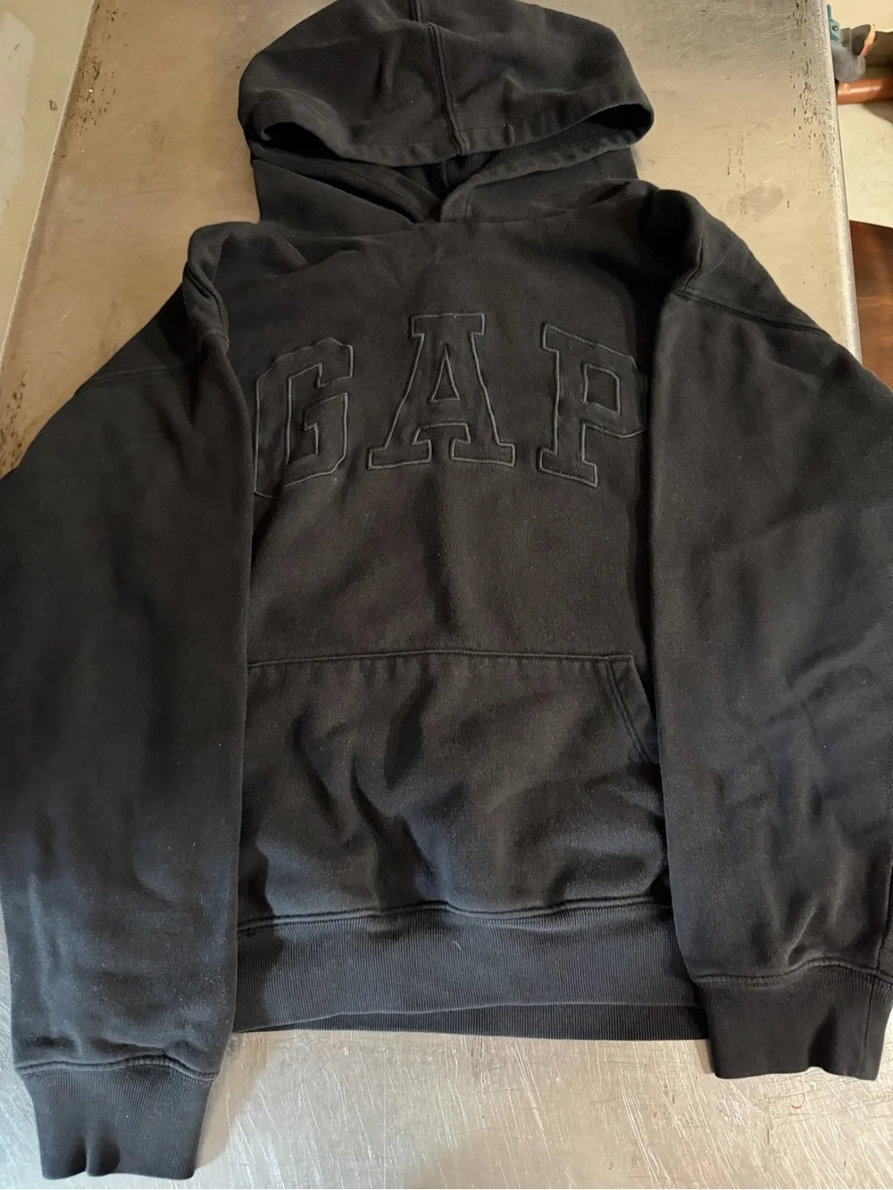 GAP KIDS Black Crewneck Hoodie with Raised Logo